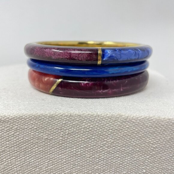 Enamel Bangle Bracelets SET OF 3 Colorblock Marbled Retro Classic - Picture 2 of 16